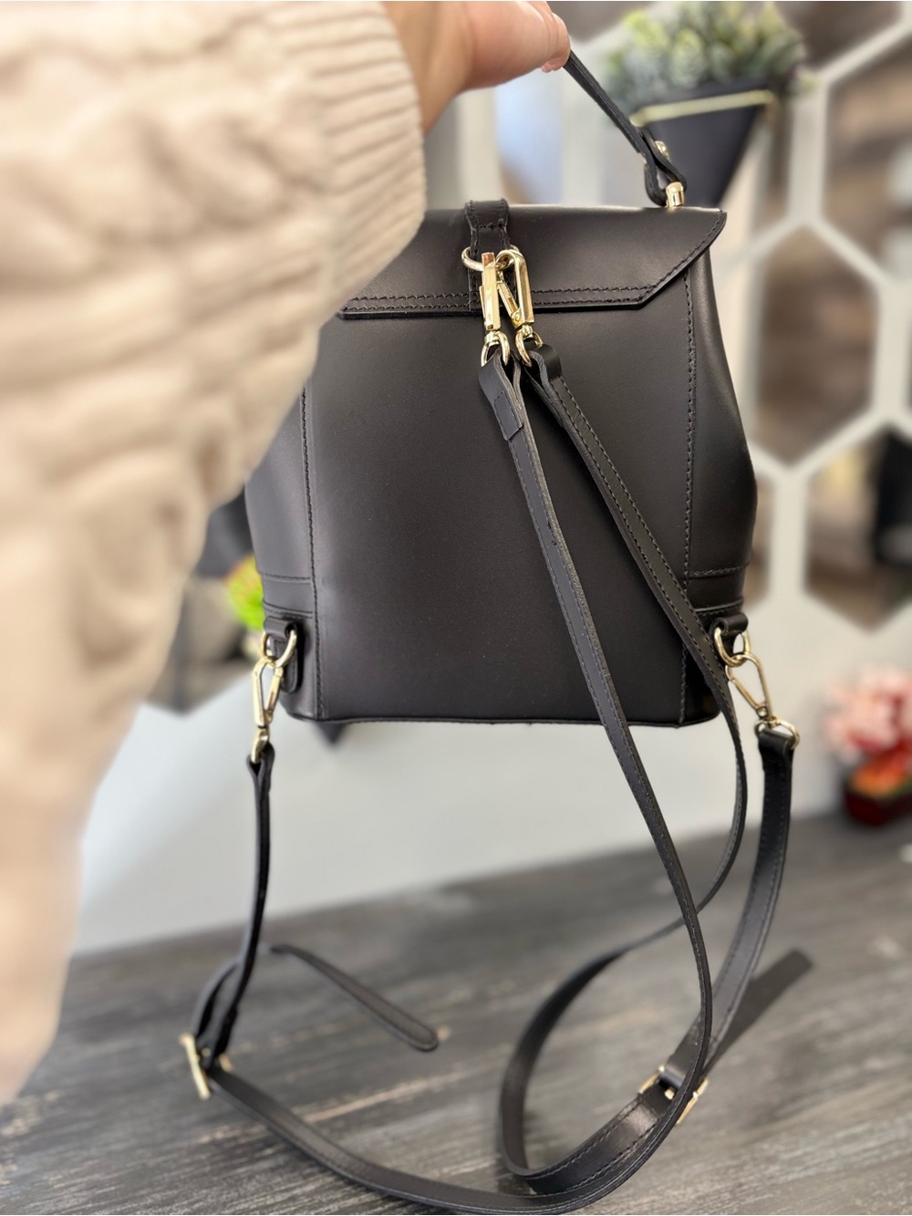 Women’s Structured Black Top-Handle Backpack - Picture 12 of 12